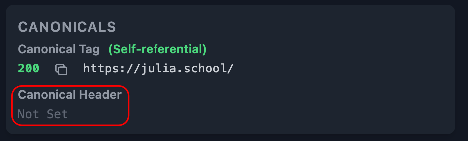 Canonical headers are checked too, not just the canonical meta tag