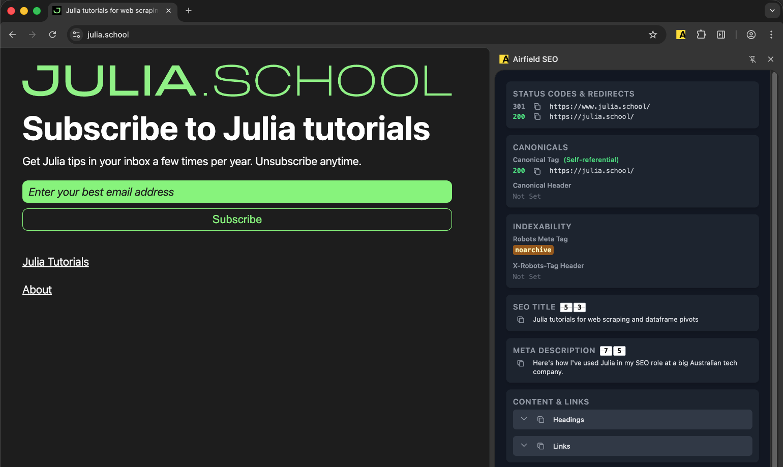 Persistent panel in the Airfield SEO extension